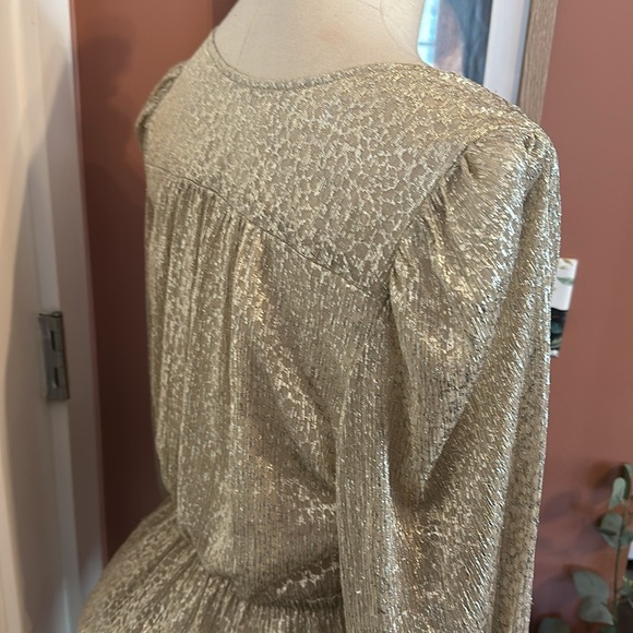 Ba&sh Caitlin gold metallic vneck peplum elastic cuff & waist 2 shirt/blouse - Picture 11 of 16